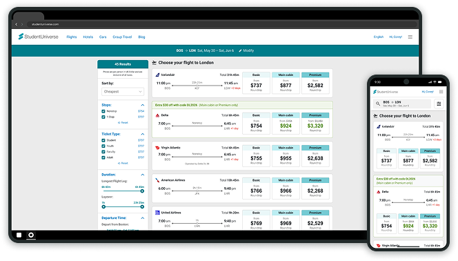 Flight search mockup