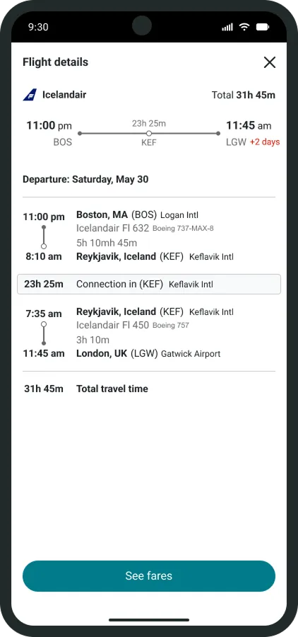Itinerary roudntrip mobile