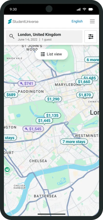 Hotel search map view