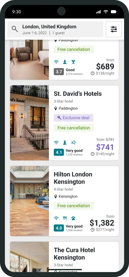 Scrolling through search results mobile
